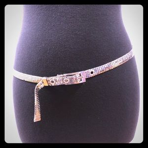 Super Shiny Silver Mesh Chain Glam 70’s Belt